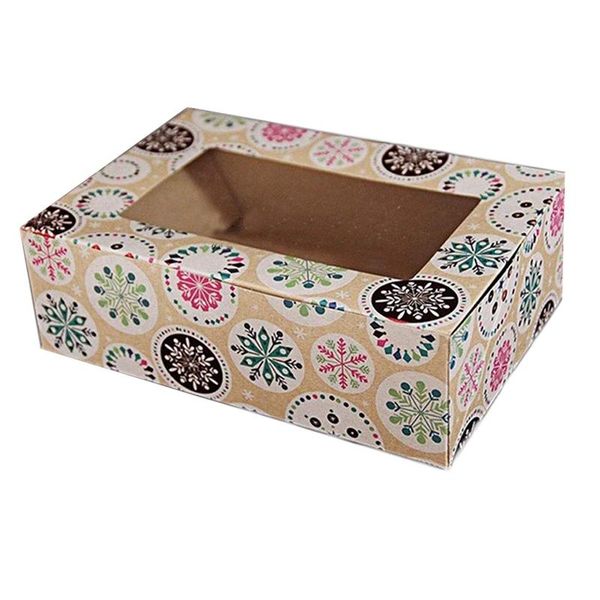 christmas decorations 12pack snowflake gifts boxes with window, candy boxes, cookie gift boxes,brown kraft pattern